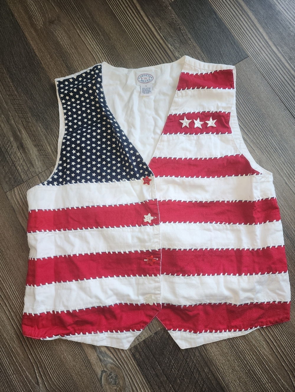 Womens Patriotic Vest Large Vintage 90s Red White Blue Retro USA Carolina Blues